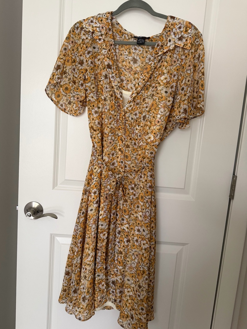 Yellow Floral Short Sleeve Midi Shirt Dress